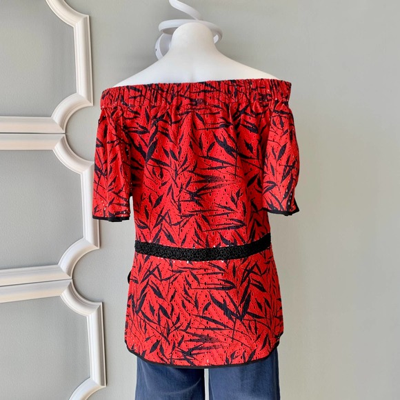 Prabal Gurung Off The Shoulder Printed Eyelet Blouse Size 6 - Picture 8 of 12
